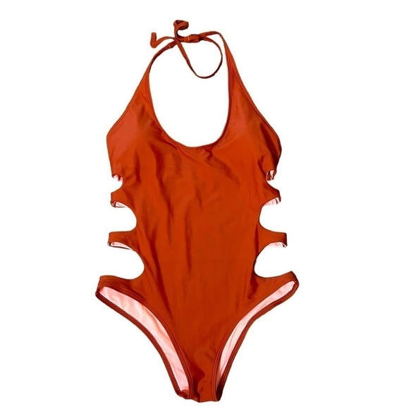 AERIE Rust Orange One Piece Swimsuit With Cut Out Sides - Picture 2 of 8